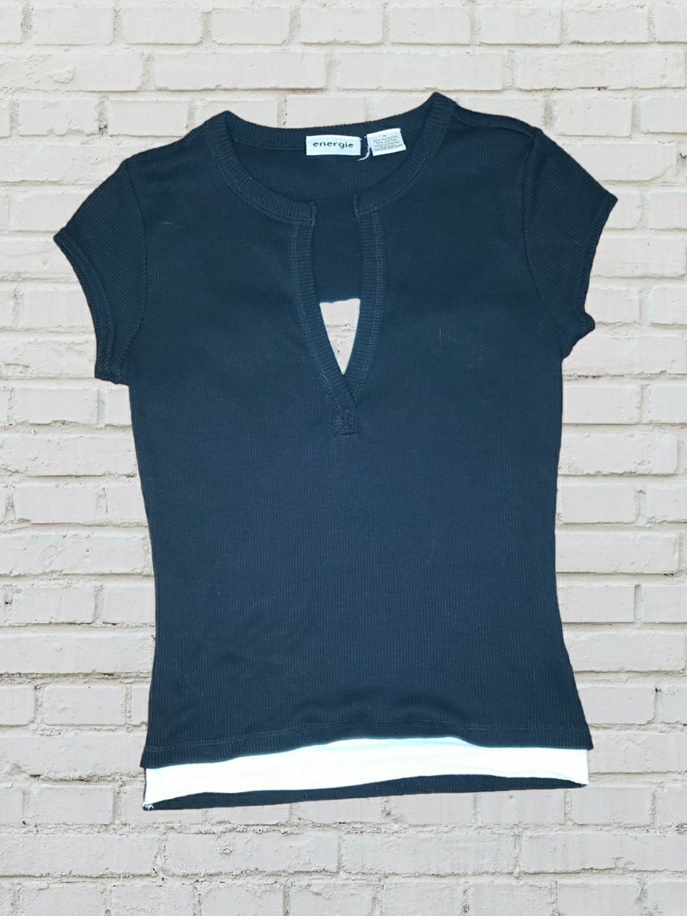 Energie Black Ribbed Short Sleeve Top
